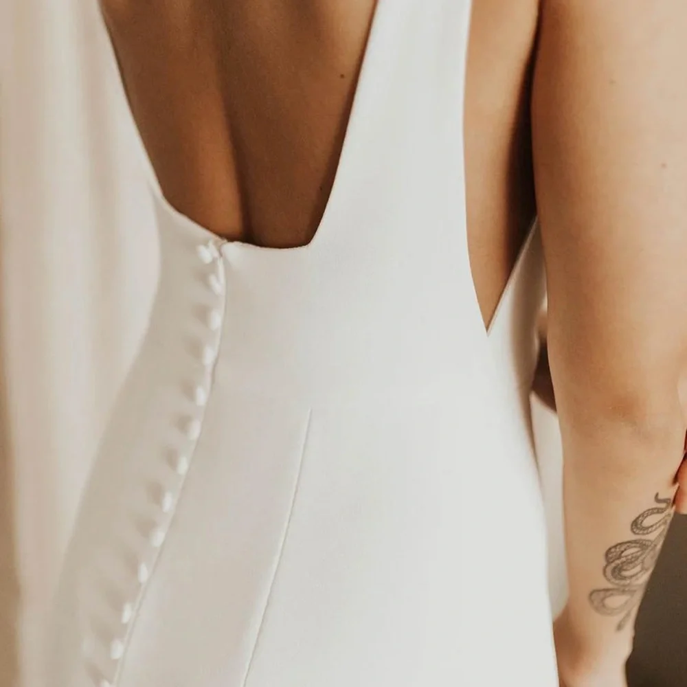 Elegant White Square Neck Mermaid Bridal Dress with Mesh Siding. - Picture 3 of 3